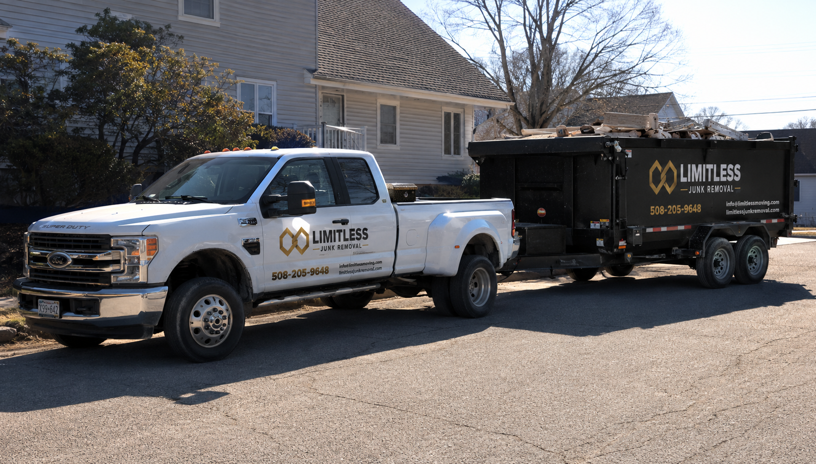 Limitless Junk Removal F-350 truck ready for residential and commercial property services in Greater Boston